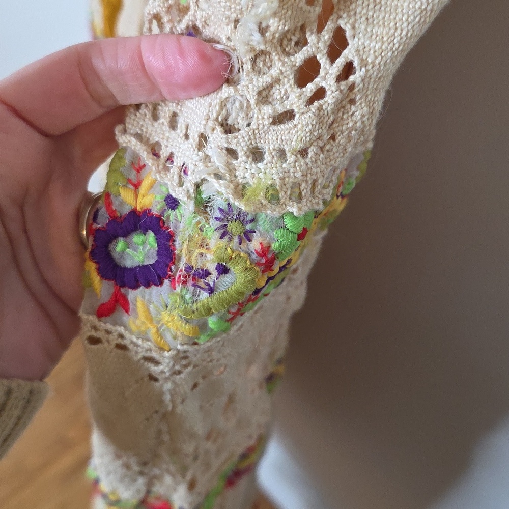 Vintage Floral Lace Maxi Dress - 60s 70s BOHO HIPPIE COTTAGE CORE xsmall OOAK - Picture 3 of 11